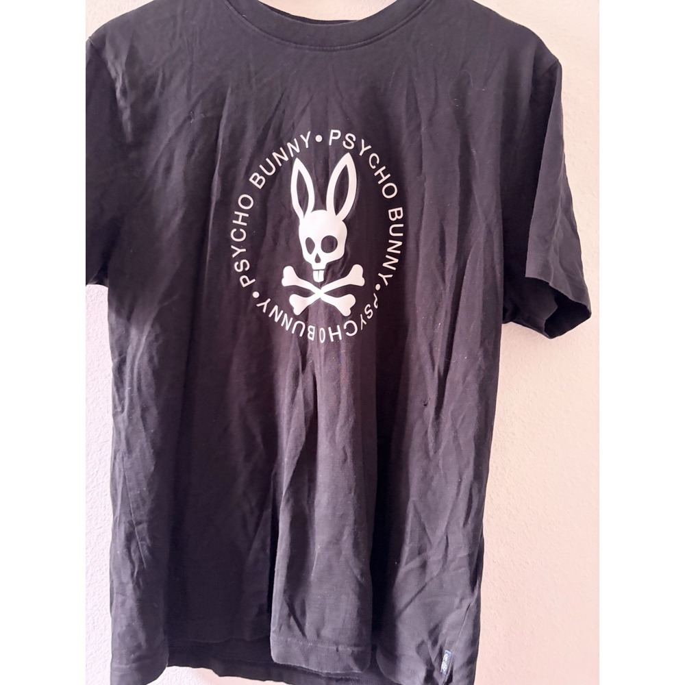 Psycho Bunny T-Shirt Men's Size 5 Large Black Graphic Logo Skull Crossbones
